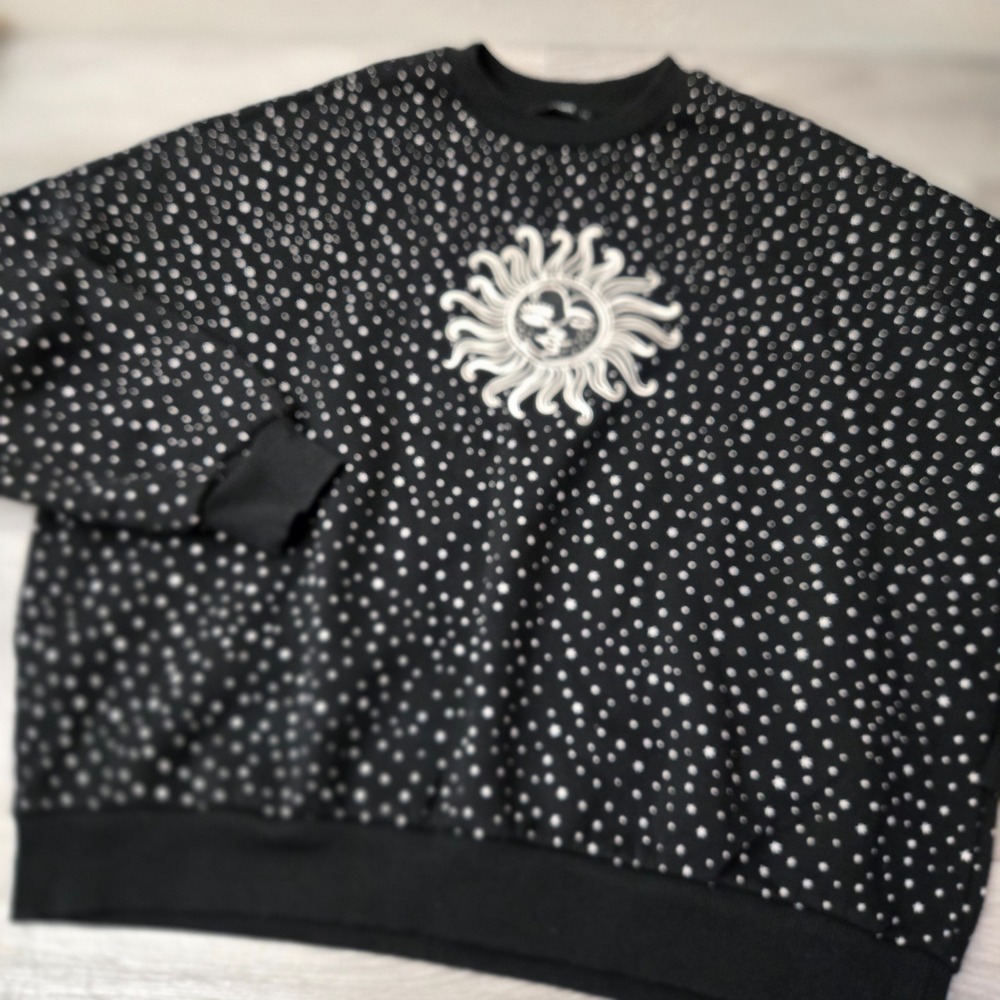 Colin's Black Sweatshirt M Oversize Celestial Star Sun Moon Graphic Pullover